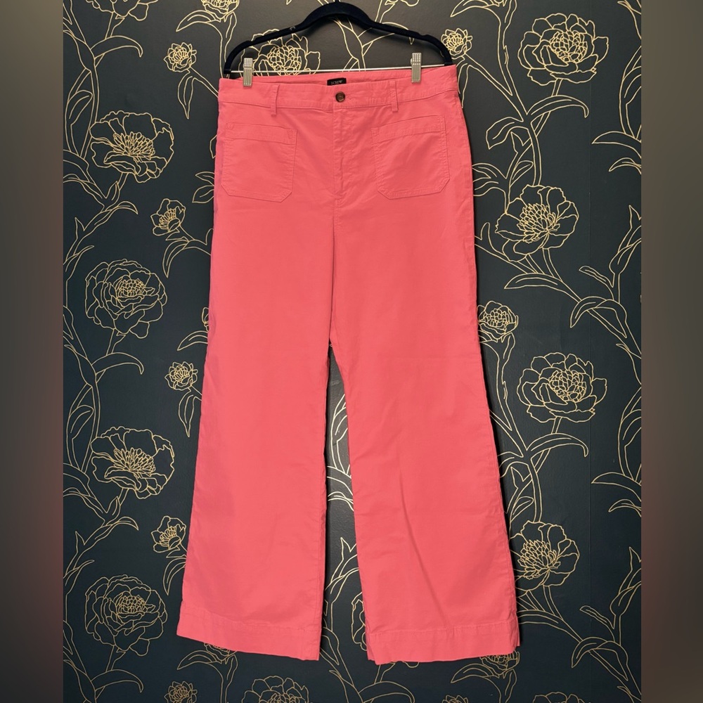JCREW patch pocket WIDE LEG trousers PINK stretch Size 32 Fits 12/14